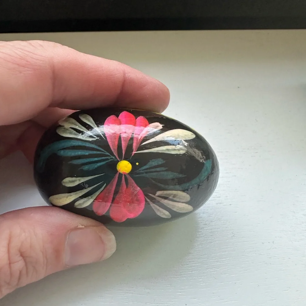 Hand-Painted Ukrainian Pysanky Floral Decorative Wooden Egg